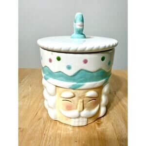 Turquoise Nutcracker Ceramic Cookie Jar/ Canister Air Tight 7”X5” NEW